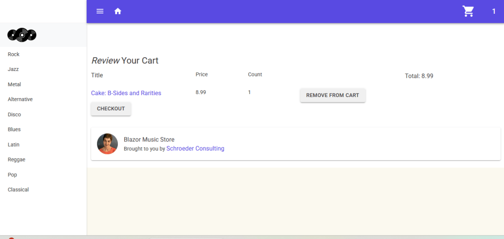 Cart in a Blazor Music Store